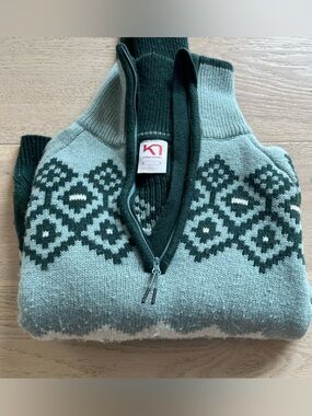 Kari Traa Sage & Forest Green Patterned Half-Zip Turtleneck Sweater